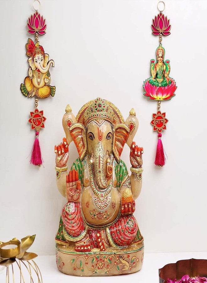 9Dzine Shubh Labh Lotus Laxmi Ganesh Hangings For Diwali Decoration 1 Pair | Traditional Thoranam For Main Door Entrance Pooja Room Mandir | Lotus Hanging For Home Decor Items Festival, 11 Cm - Image 4